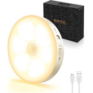 BOTC Draadloze ledlamp met Bewegingssensor - 3000k Warm Wit licht – Draadloze wandlamp – Draadloze ledspot – Usb oplaadbaar – met Magneet