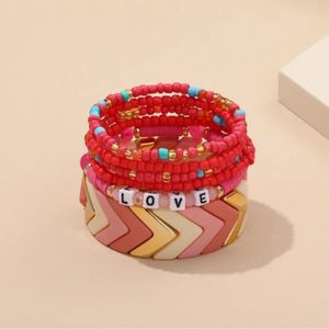 Armband - SET van 6 - Armband Dames - Polsbandjes - Armbanden - Roze - Armbanden Set - Kralen Armband Dames - Vrolijke Armbanden - Mode Accessoires - Sieraden Dames - Roze Goudkleurig Wit
