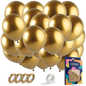 Fissaly 40 stuks Gouden Helium Latex Ballonnen met Lint – Decoratie Feest Versiering - Goud