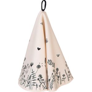 Clayre & Eef Theedoek Ø 80 cm Beige Zwart Katoen Bloemen Keukenhanddoek