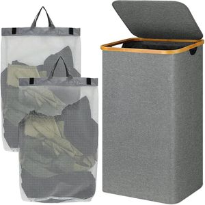 Opvouwbare wasmand met deksel - 110 liter - grijs