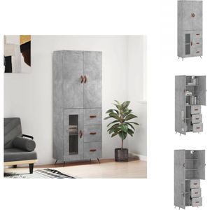 vidaXL Hoge Kast - Betongrijs - 69.5 x 34 x 180 cm - Duurzaam materiaal - voldoende opbergruimte - praktische deuren - Metalen voeten - Montage vereist - Keukenkast