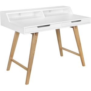 Rootz Werktafel - Scandinavisch Design - Laptoptafel met Kabelopening - Kantoortafel met Eiken Poot - Wit - 110x85x60cm