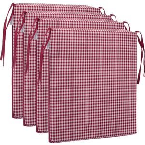 Zitkussen stoelkussen geruit kussen zitkussen - 40 x 40 cm (4-pack, rood)