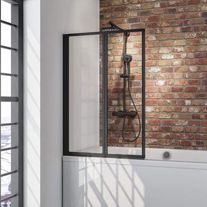 Schulte badwand 2-delig - 87 x 121 cm - zwarte profiel - transparant veiligheidsglas