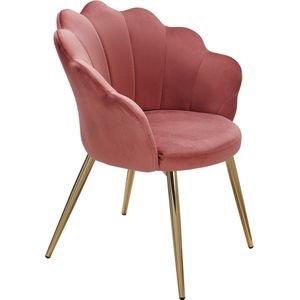 Eetkamerstoel - Keukenstoel met gouden poten - Scandinavisch schelpontwerp - Gestoffeerde stoel met stoffen bekleding - Roze fluwelen tulp