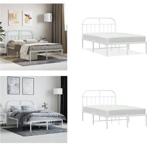 vidaXL Bedframe met hoofdbord metaal wit 120x190 cm - Bedframe - Bedframes - Tweepersoonsbed - Bed