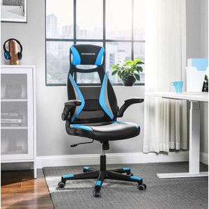 Gaming chair, bureaustoel met voetsteun, bureaustoel met hoofdsteun en lendenkussen, in hoogte verstelbaar, ergonomisch, 90-135° kantelhoek, tot 150 kg draagvermogen, zwart-rood OBG73BRV1