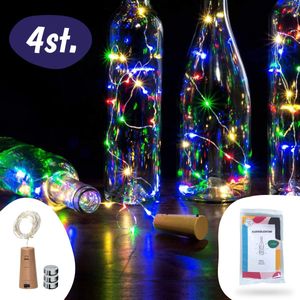 Flesverlichting - Multicolor - 4 Stuks - Met Kurk- Lampjes Slinger - Lichtjes Slinger Op Batterijen - Fairy lights - Feestverlichting & Sfeerverlichting - Binnen & Buiten