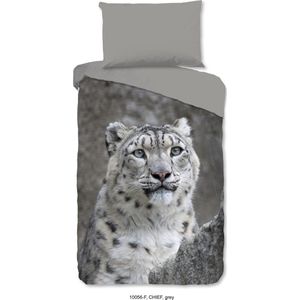 Good Morning Dekbedovertrek ""wit sneeuwluipaard"" - Grijs - (240x200/220 cm) - Katoen Flanel
