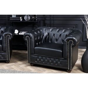 Design fauteuil CHESTERFIELD 110cm matzwart knoopstiksel veerkern - 41448