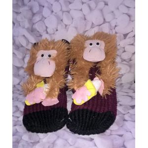 Anti-slip slofsok met aap - Homesock monkey - paars - 31/34