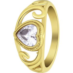 Lucardi Dames vintage ring met hart wit – Maat 57 – 18mm - Ring - Cadeau - Moederdag - Staal goldplated - Goudkleurig