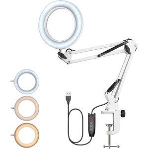 LED Vergrootlamp met Zwenkarm - Dimbare Tafellamp met 3 Kleurmodi en 10 Helderheidsniveaus