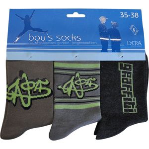 Jongens sokken - katoen 6 paar - greenfitty - maat 35/38 - assortiment bruin/groen - naadloos