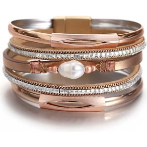 Sorprese armband - Pearl - armband dames - leer - wikkelarmband - parel - cadeau - Model R - Cadeau