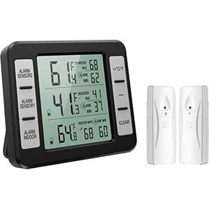 Thermometer koelkast - Ijskast thermometer - Zwart - 2 sensoren