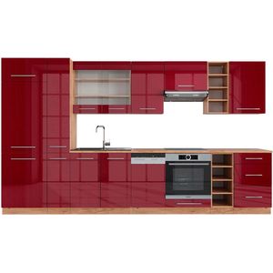 Vicco Fame-Line Complete keukeneenheid – 355 cm , WB Eik Bordeaux hoogglans/gouden eik , WB Eik