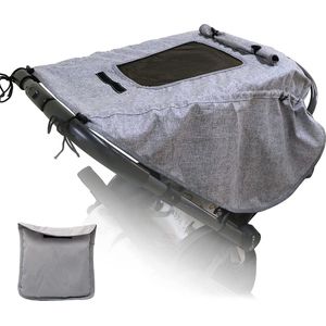 Kazaigou Universeel zonnezeil, kinderwagen met uv-bescherming 50+ en waterdicht, zonwering en inkijkbescherming, kinderwagen met kijkvenster en extra brede verlengde schaduwvleugels voor kinderwagens