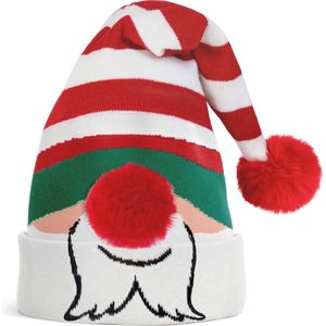 JAP Kerstmuts - Gnome - Met 3D neus - Volwassenen en kinderen - Rood/Wit gestreept