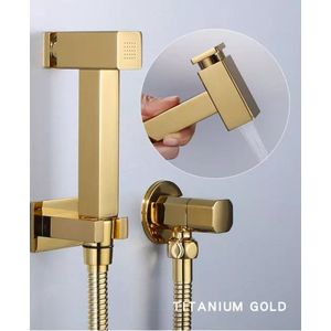 MDP - Bidetkraan met bidet sproeier set - goud geborsteld - Handdouche set - bidet - sproeier -bidetdouche - shattaf - bidetwc - water sproeier - complete montageset - handdouche wc - shataaf - bidetkraan voor toilet (wc) en badkamer