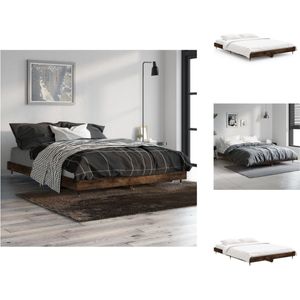 vidaXL Bedframe - Smoked Oak - 193 x 138 x 20 cm - Duurzaam hout - Metalen poten - Multiplex lattenbodem - Montage vereist - Bed