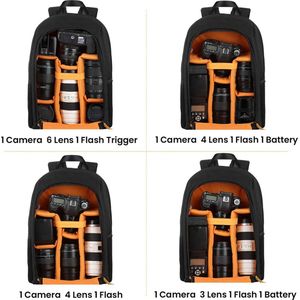 Camerarugzak - camera bag - waterdichte, lichte en compacte kleine DSLR-rugzak met 15-inch laptopvak en regenhoes (zwart) -
