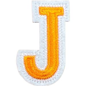 Alfabet Letter Strijk Embleem Patch Oranje Wit Letter J / 3.5 cm / 4.5 cm