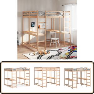 vidaXL Hoogslaper met bureau en ladder massief grenenhout 140x200 cm