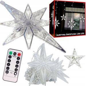 MOZY - Sterrengordijn - 5 Meter - met USB aansluiting - 8 Verlichtingsstanden - Wit Licht - Kerst Decoratie - Kerststerren - Lichtgordijn - Kerst - Kerstmis - Verlichting - Raamdecoratie - Raamverlichting - Voor Binnen - Lichtsnoer