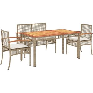 vidaXL 4-delige Tuinset met kussens poly rattan beige - Tuinset - Tuinsets - Loungeset - Tuintafel