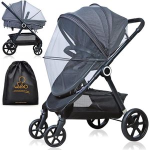 Universeel Klamboes voor Kinderwagen - Duurzaam Muggennet met Rits - Wandelwagen Accessoire - Stabiel Muskietennet Buggy - Elastische Rand - Kwaliteitsdicht Gaas - Sterke Steun - Donkergrijs