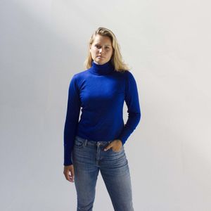 MOOI!  Company - Dames coltrui Renate  - Aansluitend Model -  Viscose Fijn gebreid - Kleur Classic Blue - XL