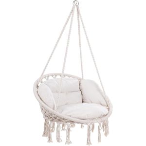 Hangstoel Ø 65 cm met 2 Kussens - Weerbestendig en 360° Schommel voor Binnen en Buiten - Boho stijl