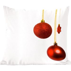Sierkussen - Een Paar Rode Kerstballen Met Een Rode Kerstster
