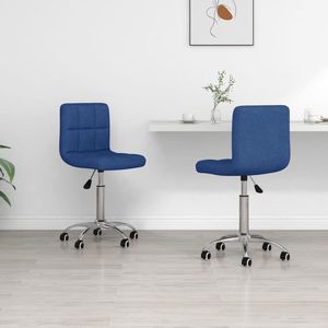 The Living Store Draaibare Eetkamerstoelen - Blauw - 40 x 47 x (74.5 - 86) cm - Stof en Verchroomd Staal