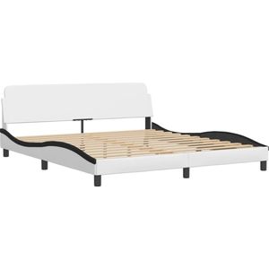 vidaXL - Bed - met - matras - kunstleer - wit - en - zwart - 180x200 - cm