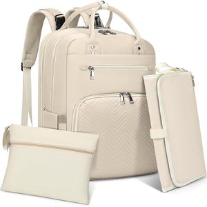Famanu Luierrugzak voor baby's, luiertas, rugzak met aankleedkussen, onderweg, grote luiertas, multifunctionele babytas voor mama en papa, abrikoos