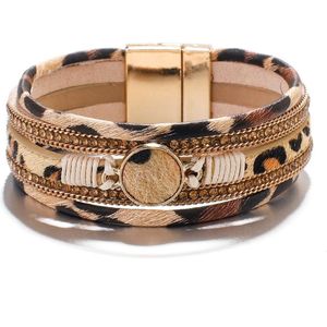 Sorprese armband - Luipaard print - wikkelarmband - armband dames - khaki - leer - cadeau - Model D