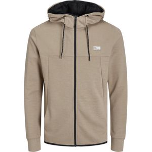 JACK & JONES Air sweat zip hood regular fit - heren sweatvest katoenmengsel met capuchon - beige melange - Maat: XXL