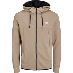 JACK & JONES Air sweat zip hood regular fit - heren sweatvest katoenmengsel met capuchon - beige melange - Maat: XXL