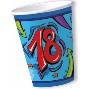 Papieren bekers 18 jaar blauw 10 stuks - wegwerp /weggooi