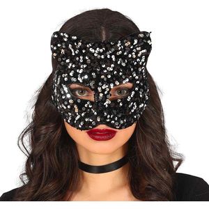 Fiestas Guirca - Masker Zilveren Pailletten Kat - Halloween Masker - Enge Maskers - Masker Halloween volwassenen - Masker Horror