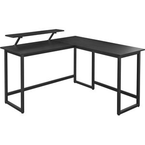 Hoekbureau - Computer bureau - Met monitor standaard - Houtenblad - Industriële Look - Zwart