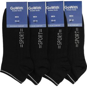 GoWith - katoen sokken - sportsokken - 4 paar - enkelsokken - sneaker sokken - heren sokken - kleur zwart blauw creme - maat 43-46