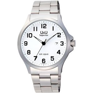 Q&Q C51A-002VY-Superior- Horloge - Analoog - Heren - Stalen band - Rond - Metaal - Cijfers - Zilverkleurig - Wit-Datum