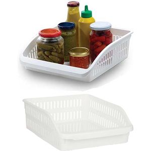 Gondol Koelkast/keuken organiser open mand - 2x - wit - kunststof - 29 x 26 x 8 cm