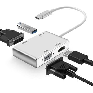 USB C naar HDMI DVI VGA-adapter 4-in-1 USB-C-hub naar 4K HDMI, VGA, DVI-videoadapter - Mannelijk naar vrouwelijk - Multi-display video-omzetter Monitoren Connector Geschikt voor: Mac Pro, MacBook Air, iPad Pro, XPS, enz