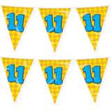Paperdreams Verjaardag 11 jaar thema vlaggetjes - 2x - feestversiering - 10m - folie - dubbelzijdig