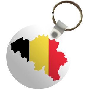 Sleutelhanger - Een illustratie van België in de kleur van de nationale vlag - Plastic - Rond - Uitdeelcadeautjes